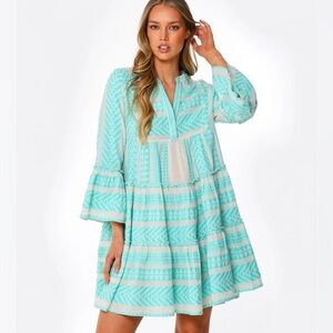 Devotion TWINS Ella Green and Blue Long Sleeve Sundress